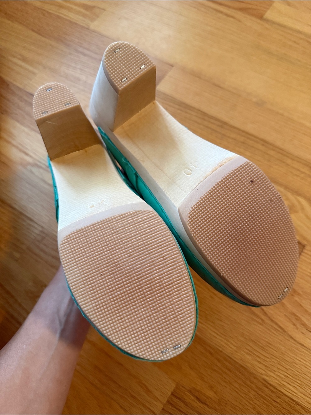 Mint green/aqua Maguba Leather Clog Heels, new size 40 - Picture 7 of 8